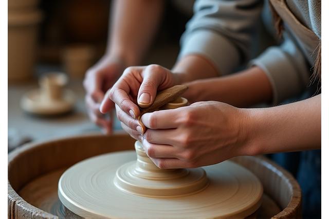 Skilled artisan working on pottery in a workshop
