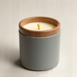 Hand-poured beeswax candle in a minimalist ceramic jar with a wooden lid.